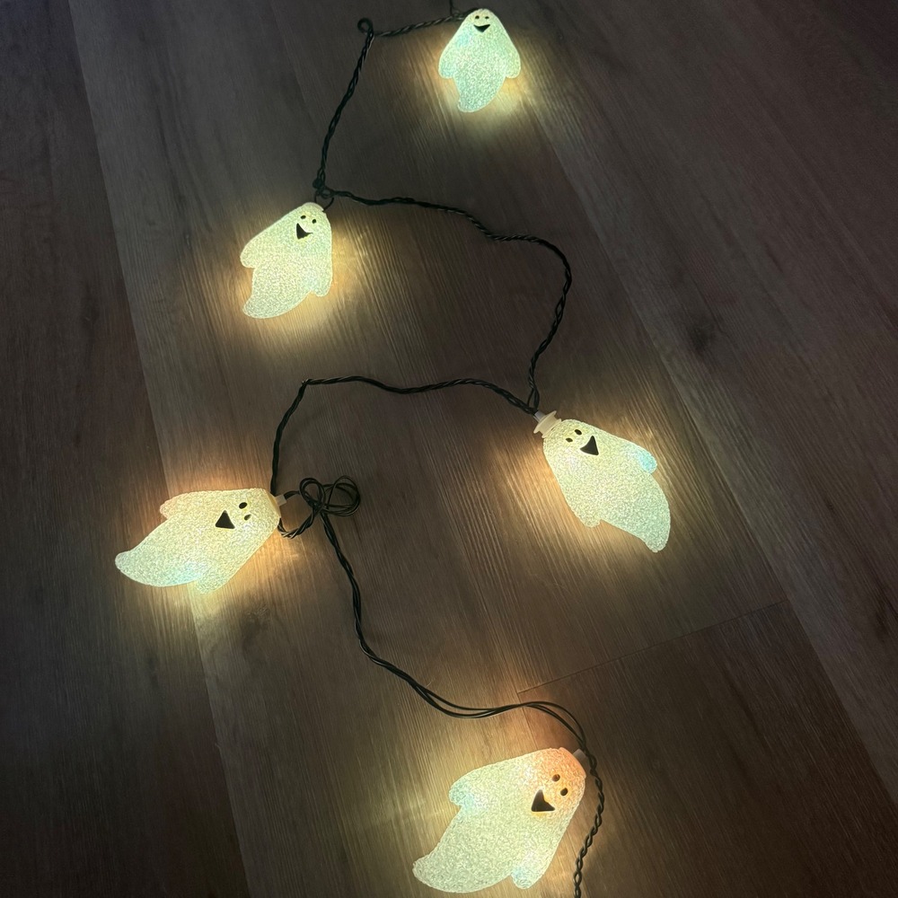 Vintage Halloween Popcorn Ghost String Lights Melted Plastic Retro Decor 6 ft
